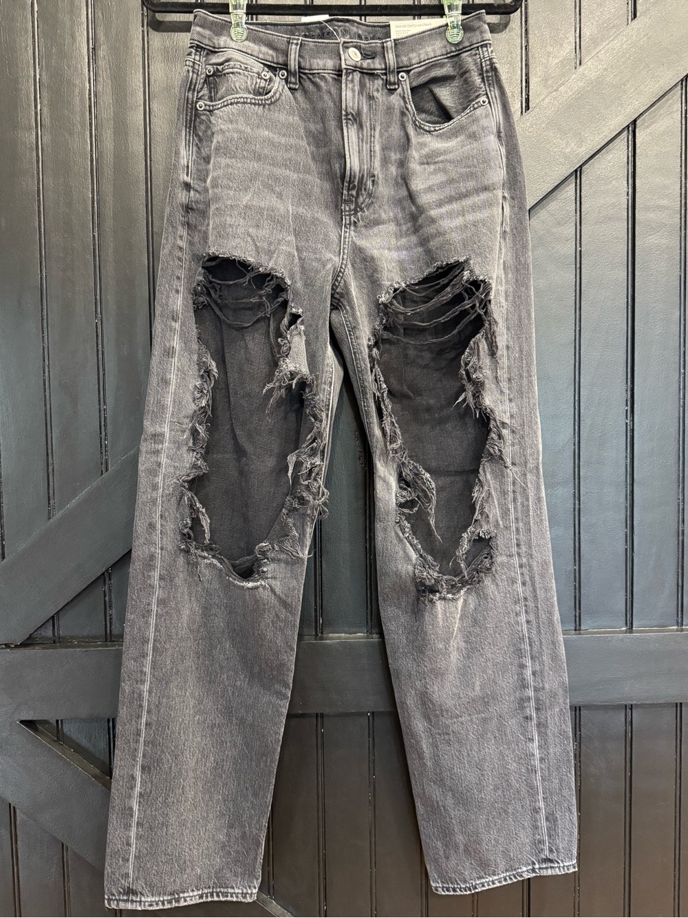 American Eagle Outfitters Women’s Black-Grey Distressed Straight Jeans